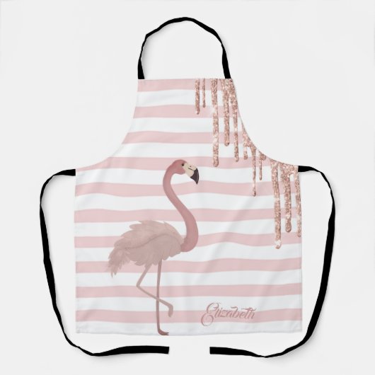 Rosa Flamingos, Glitzer Tropfen, Streifen Schürze (Vorderseite)