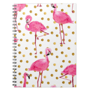 Rosa Flamingos, goldene Punkte, Aquarell. Notizblock