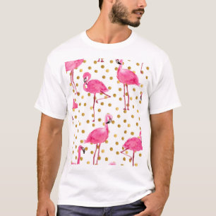 Rosa Flamingos, goldene Punkte, Aquarell. T-Shirt