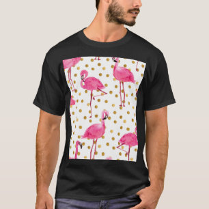 Rosa Flamingos, goldene Punkte, Aquarell. T-Shirt