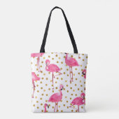 Rosa Flamingos, goldene Punkte, Aquarell. Tasche (Rückseite)