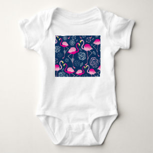 Rosa Flamingos: Grafisches dunkles Muster Baby Strampler