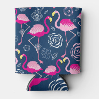 Rosa Flamingos: Grafisches dunkles Muster Dosenkühler