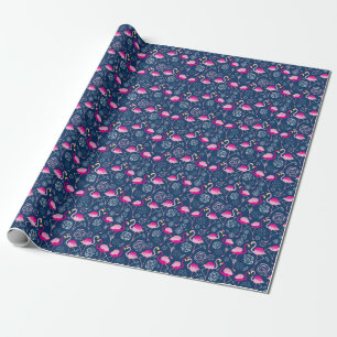 Rosa Flamingos: Grafisches dunkles Muster Geschenkpapier