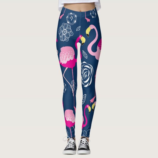 Rosa Flamingos: Grafisches dunkles Muster Leggings (Vorderseite)