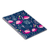 Rosa Flamingos: Grafisches dunkles Muster Notizblock (Rechte Seite)