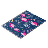 Rosa Flamingos: Grafisches dunkles Muster Notizblock (Linke Seite)
