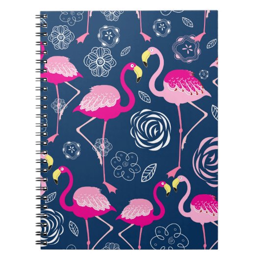 Rosa Flamingos: Grafisches dunkles Muster Notizblock (Vorderseite)