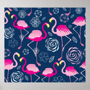 Rosa Flamingos: Grafisches dunkles Muster Poster