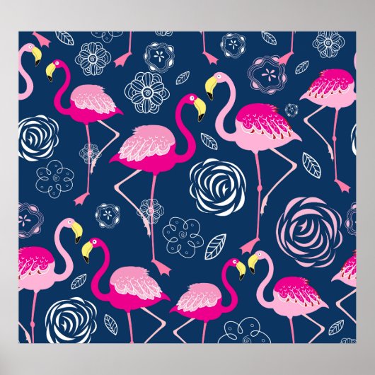 Rosa Flamingos: Grafisches dunkles Muster Poster (Vorne)