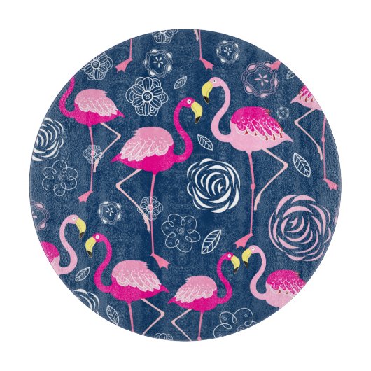 Rosa Flamingos: Grafisches dunkles Muster Schneidebrett (Vorderseite)