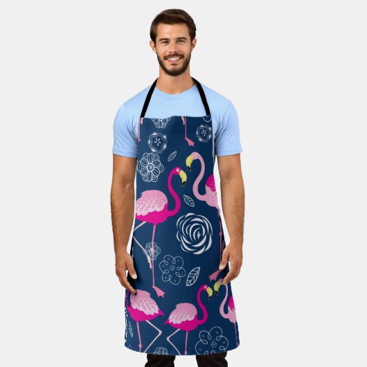 Rosa Flamingos: Grafisches dunkles Muster Schürze (Getragen)
