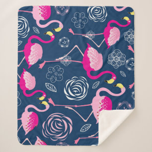 Rosa Flamingos: Grafisches dunkles Muster Sherpadecke