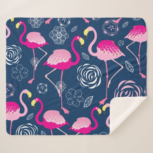 Rosa Flamingos: Grafisches dunkles Muster Sherpadecke (Vorderseite (Horizontal))