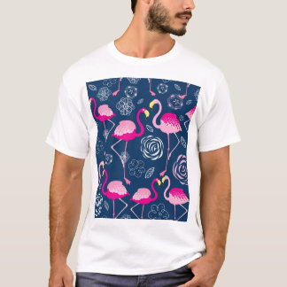 Rosa Flamingos: Grafisches dunkles Muster T-Shirt