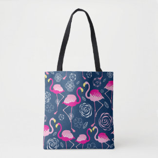 Rosa Flamingos: Grafisches dunkles Muster Tasche
