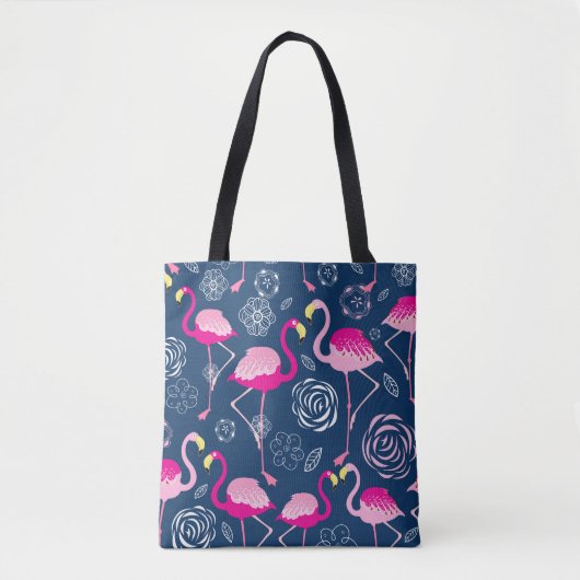 Rosa Flamingos: Grafisches dunkles Muster Tasche (Vorderseite)