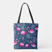 Rosa Flamingos: Grafisches dunkles Muster Tasche (Rückseite)