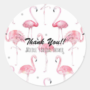 Rosa Flamingos Graue Polka Punkte Chic Favor Runder Aufkleber