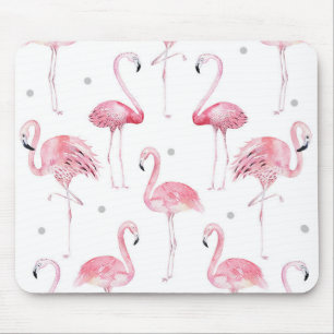 Rosa Flamingos Graue Polka Punkte Schick Wasserfar Mousepad