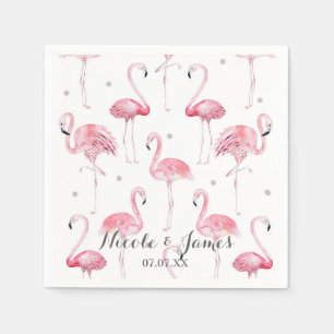 Rosa Flamingos Graue Tupfen Chic Muster Party Serviette