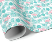 Rosa Flamingos, grüne Blätter aus Palmen, tropisch Geschenkpapier (Rolleneckpunkt)