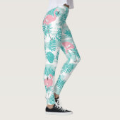 Rosa Flamingos, grüne Blätter aus Palmen, tropisch Leggings (Rechts)