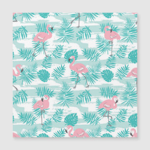 Rosa Flamingos, grüne Blätter aus Palmen, tropisch Magnetkarte