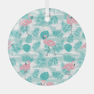 Rosa Flamingos, grüne Blätter aus Palmen, tropisch Ornament Aus Glas