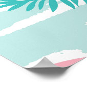 Rosa Flamingos, grüne Blätter aus Palmen, tropisch Poster (Ecke)