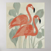 Rosa Flamingos Grüne Pflanzen Wasserfarben Stylisc Poster (Vorne)