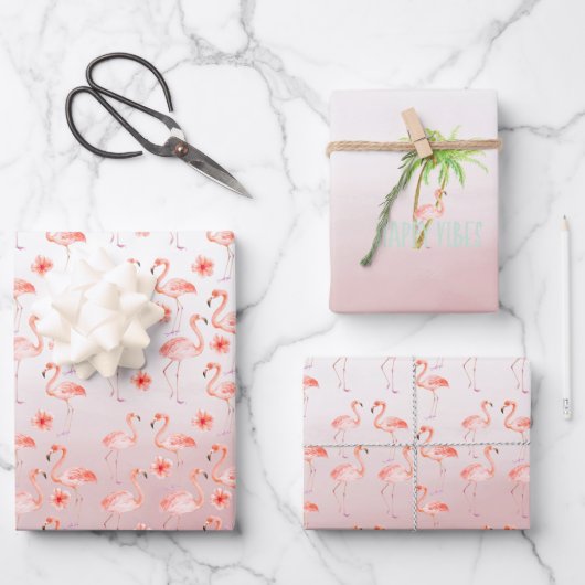 Rosa Flamingos Hibiskus Floral Geschenkpapier Set (Vorderseite)
