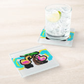 Rosa Flamingos Hochzeit Glasuntersetzer (Schrägansicht)