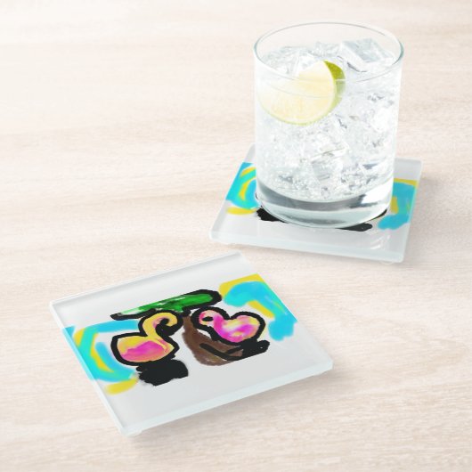 Rosa Flamingos Hochzeit Glasuntersetzer (Schrägansicht)