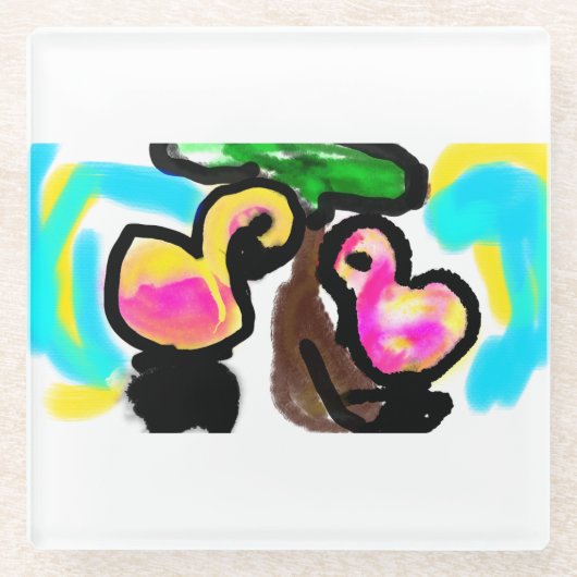 Rosa Flamingos Hochzeit Glasuntersetzer (Vorderseite)