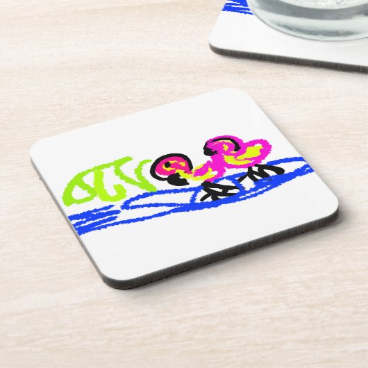 Rosa Flamingos Hochzeit Sommerspass Getränkeuntersetzer (Linke Seite)