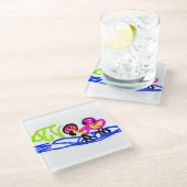 Rosa Flamingos Hochzeit Sommerspass Glasuntersetzer (Schrägansicht)