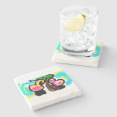 Rosa Flamingos Hochzeit Steinuntersetzer (Seitenansicht)