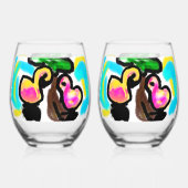 Rosa Flamingos Hochzeit Weinglas Ohne Stiel (Rückseite)