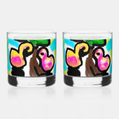 Rosa Flamingos Hochzeit Whiskyglas (Rückseite)