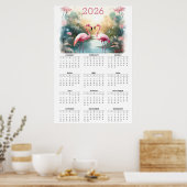 Rosa Flamingos im Paradies: 2026 Wandkalender Poster (Küche)