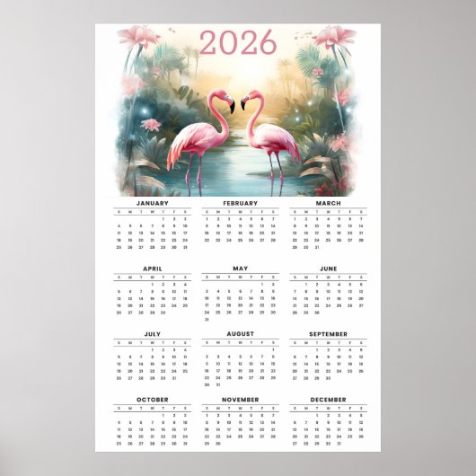 Rosa Flamingos im Paradies: 2026 Wandkalender Poster (Vorne)