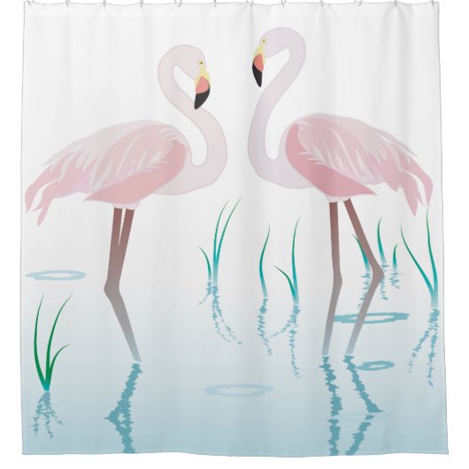 Rosa Flamingos im Teich Duschvorhang (Vorderseite)