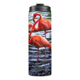 Rosa Flamingos im Wasser Thermosbecher