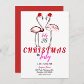 Rosa Flamingos in den Weihnachtsmannmützen Weihnac Einladung (Vorne/Hinten)