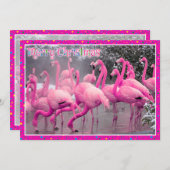 Rosa Flamingos in der Schnee Frohe Weihnachten (Vorne/Hinten)