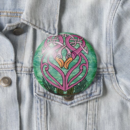 Rosa Flamingos in einem keltischen Knoten Button (Beispiel)