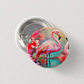 Rosa Flamingos in einem See mit Blume-20231 Button (Vorne & Hinten)