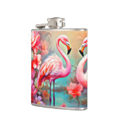 Rosa Flamingos in einem See mit Blume-20231 Flachmann (Links)