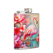 Rosa Flamingos in einem See mit Blume-20231 Flachmann (Rechts)